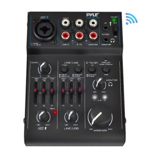 Pyle PAD30MXUBT mezclador de interfaz de audio de 3 canales con Bluetooth - fuente de alimentación Phantom de 18V